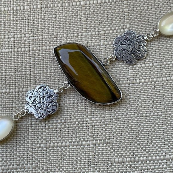 Handmade Tiger Eye Stone Bracelet Silver plated Wrist Band Wrist Jewelry New - Picture 5 of 8